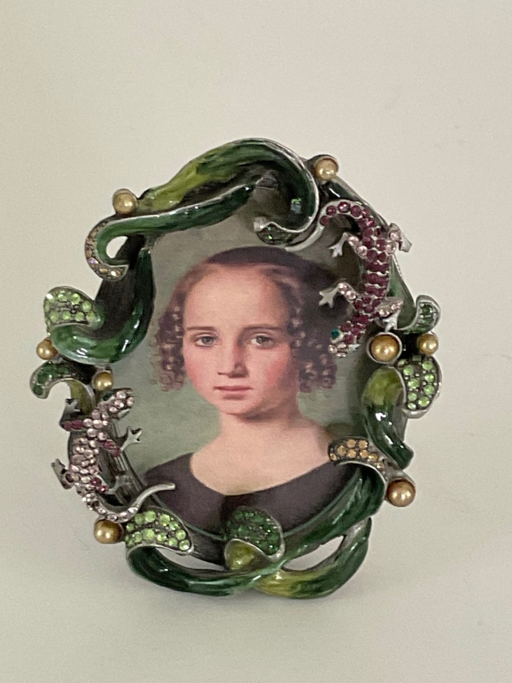 Rare Jay Strongwater Miniature Foliate Leaf & Twin Lizards Picture Frame Green